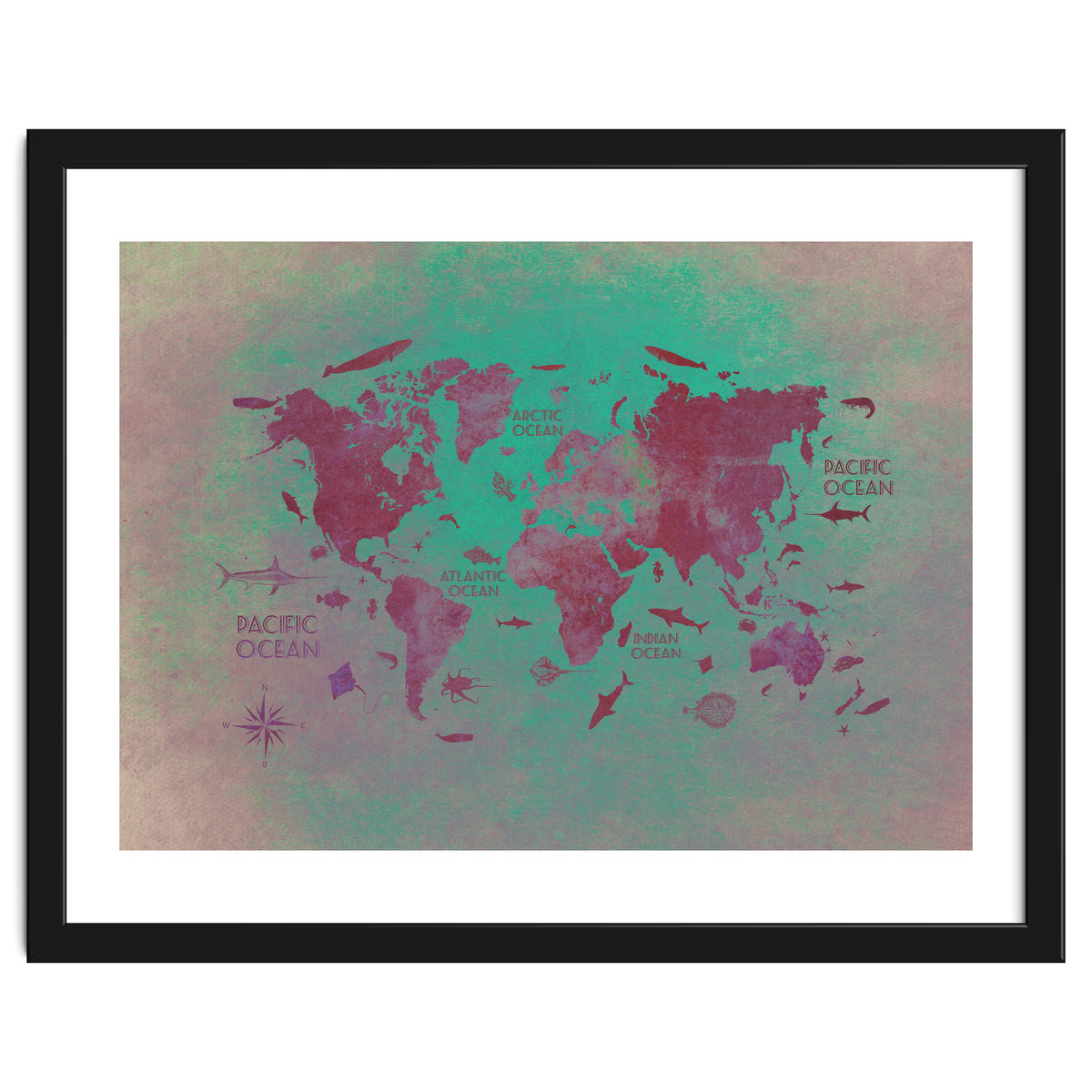 World Map text green