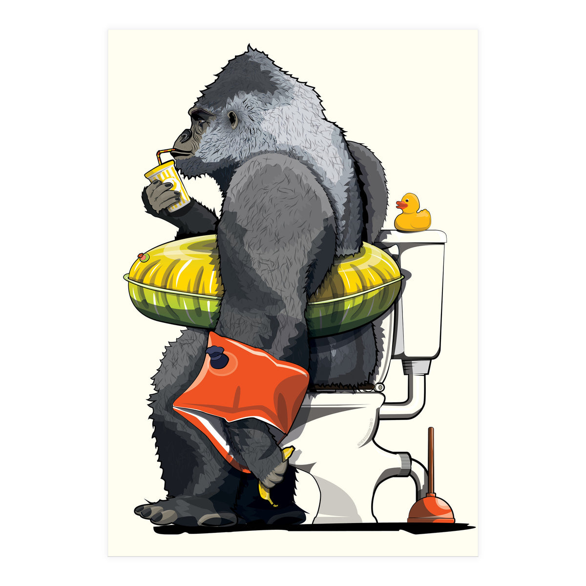 Gorilla on the Toilet, Funny Bathroom Humour (Print Only)