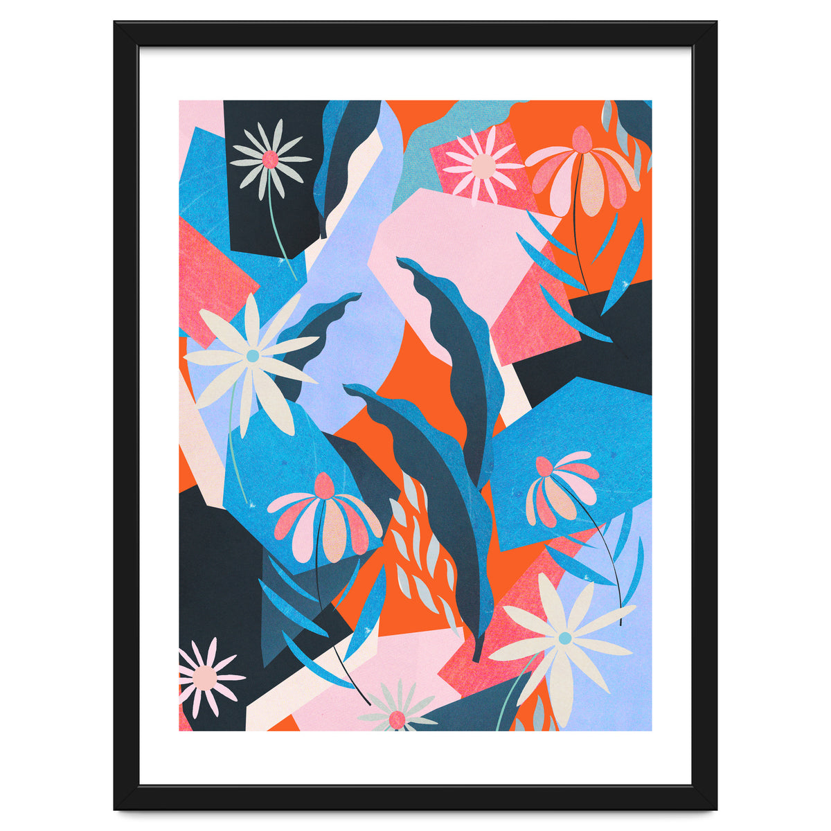 Blue, orange and pink