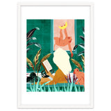 Urban Jungle Bath | Tropical Modern Bohemian Woman Bathtub | Pet Monkey Wild Animals Moon Watercolor thumbnail