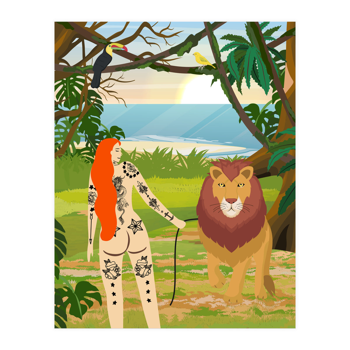 Tattooed Girl with Lion (Print Only)