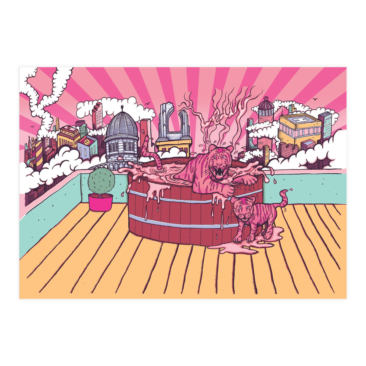 Strawberry Tigers Rooftop Jacuzzis Abbeydale Brewery x Lewy  12.4% ABV Strawberry, Chocolate, Smoked, Cherry Wood-chipped, Imperial Dessert Stout.  (Print Only)