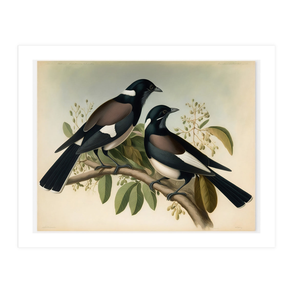 Magpies Vintage Painting (Print Only)