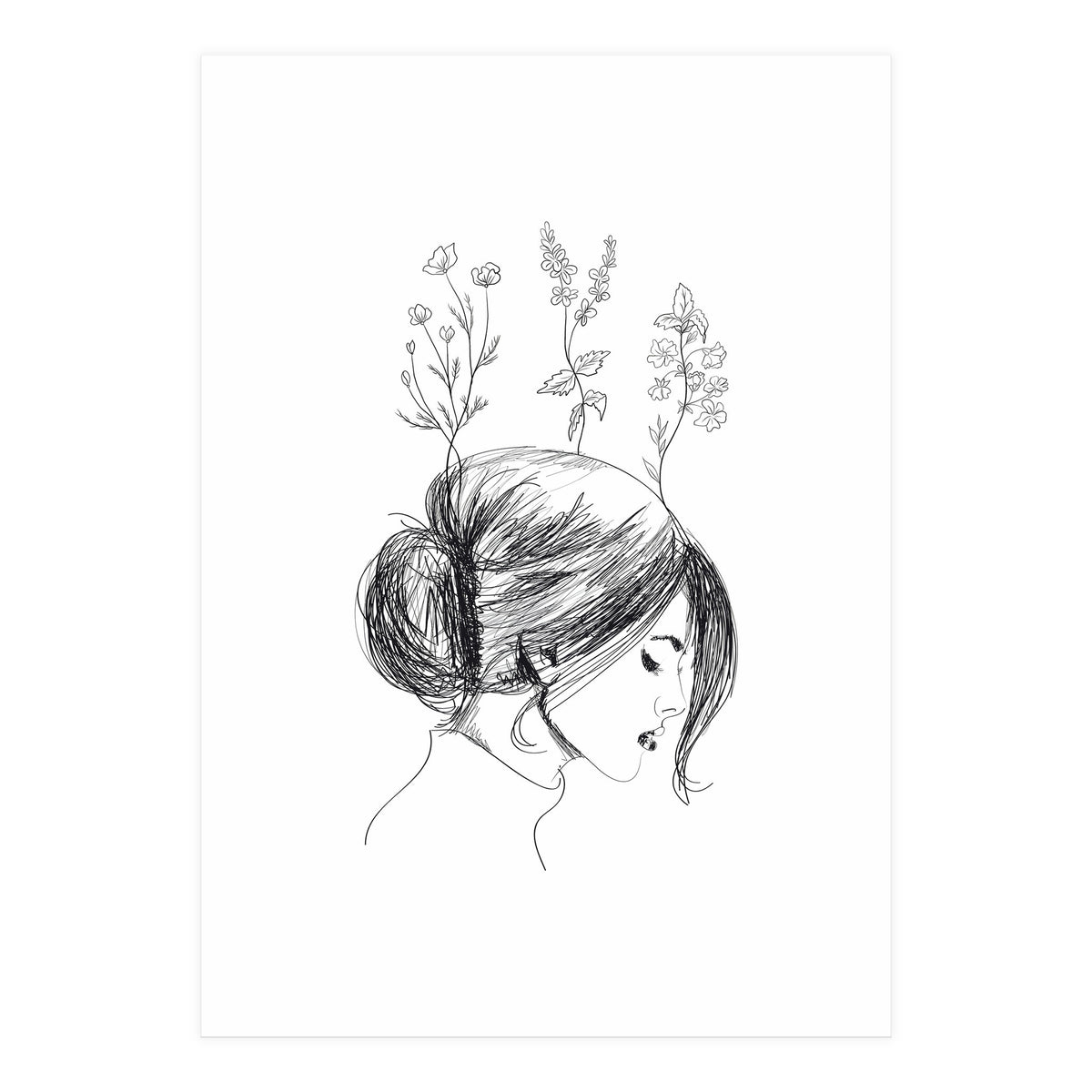 Hand Drawn Flower Girl (Print Only)
