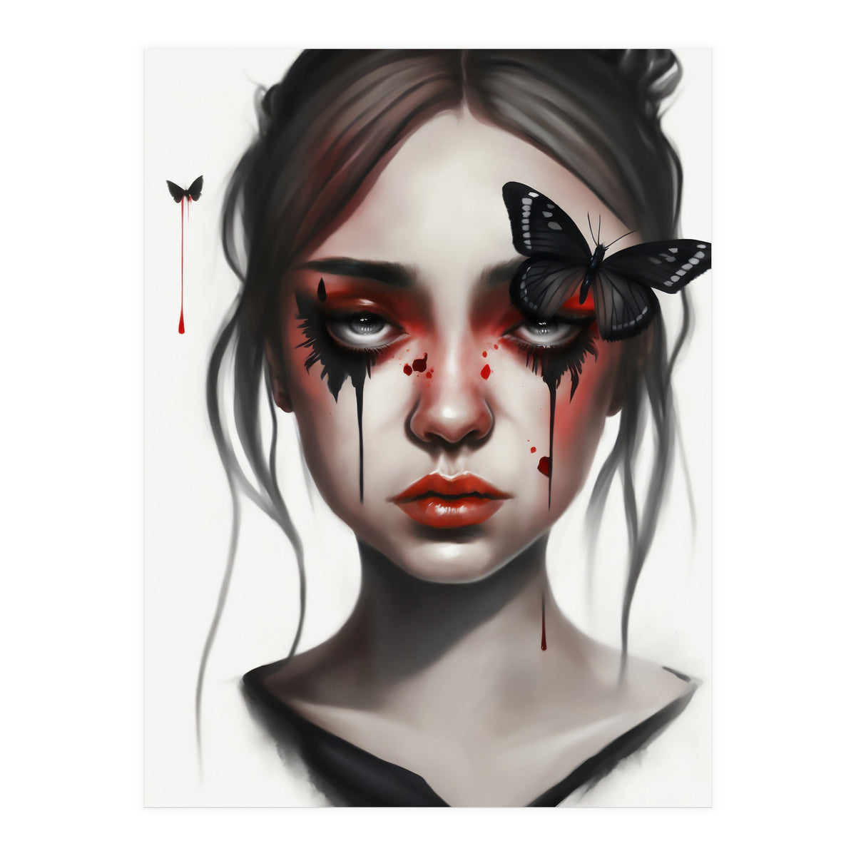 Goth Girl With Butterflies Portrait (Print Only)