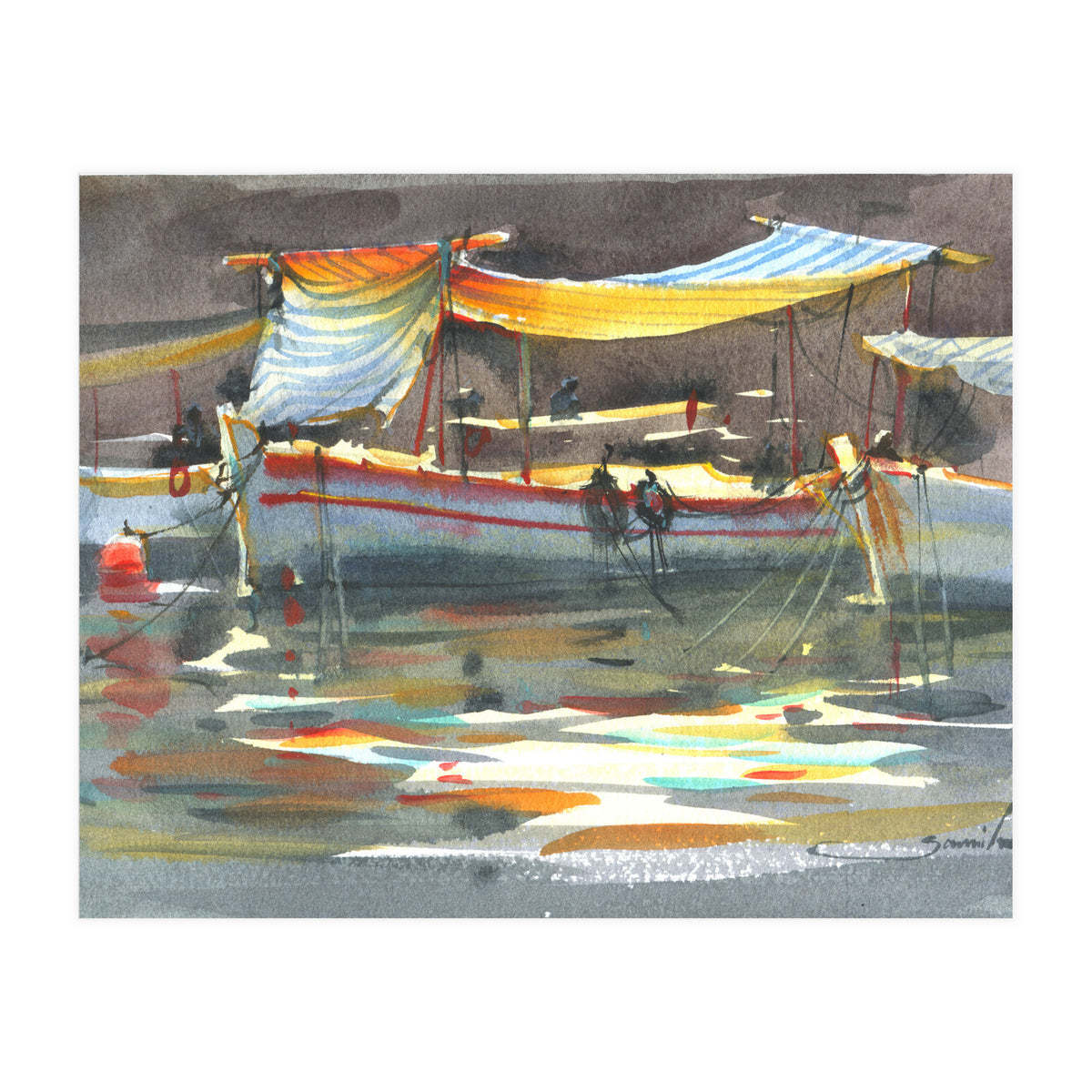 Yacht painting art watercolor (Print Only)