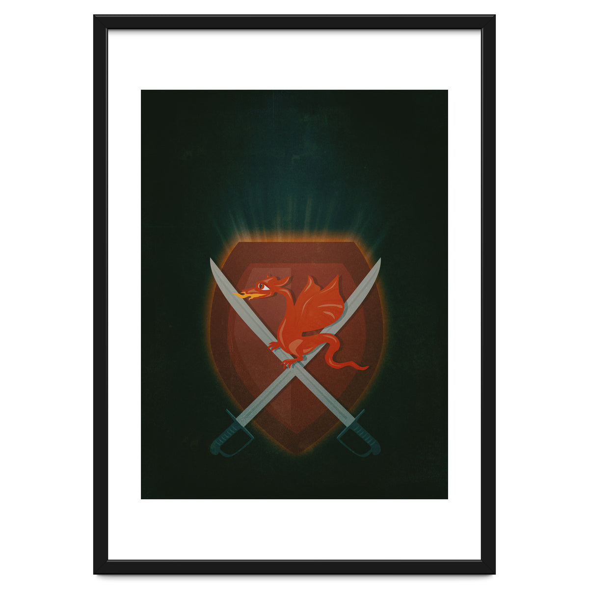 Heraldic dragon and cutlasses