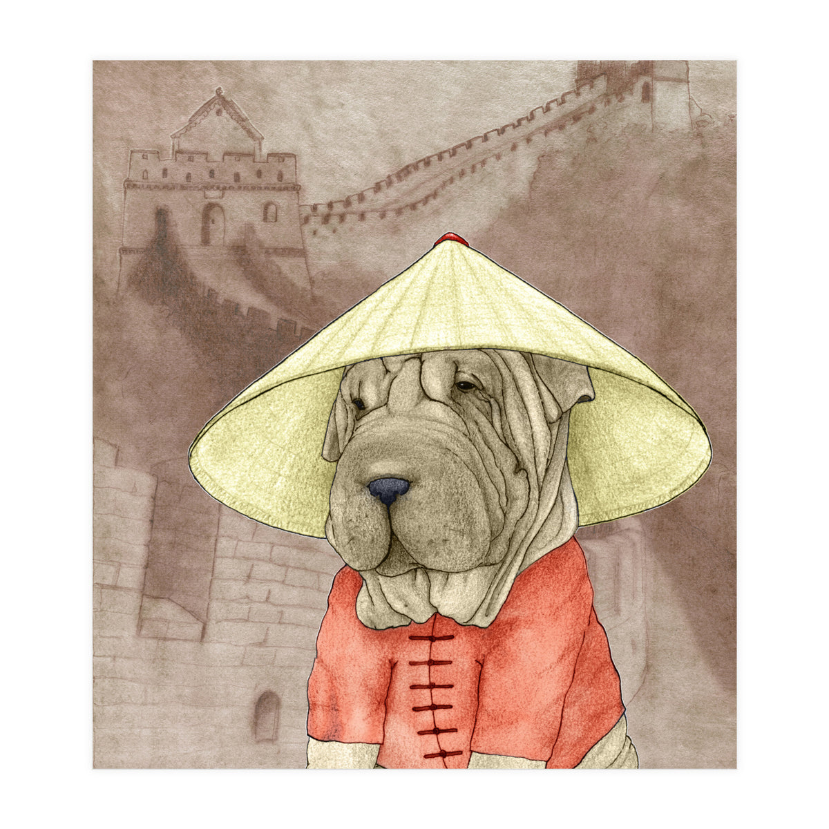Sharpei With The Great Wall (Print Only)