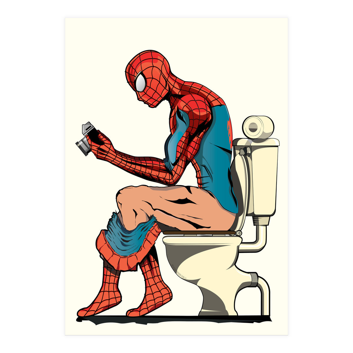 Spider-man on the Toilet, funny bathroom humour (Print Only)