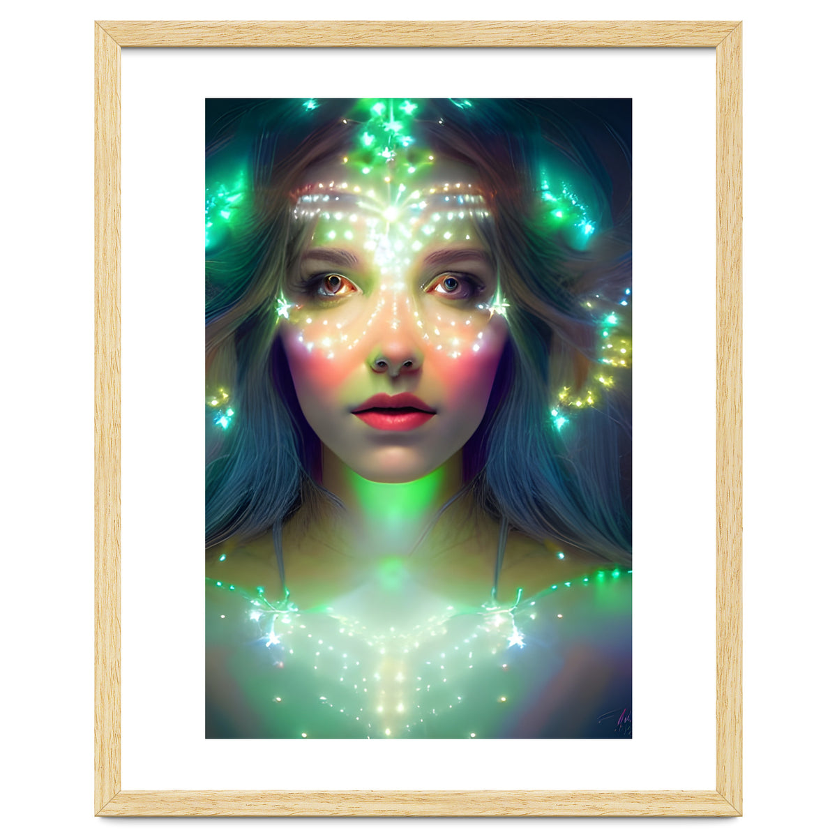 Glowing Green Stars - Goddess of Light Digital Fantasy Artwork