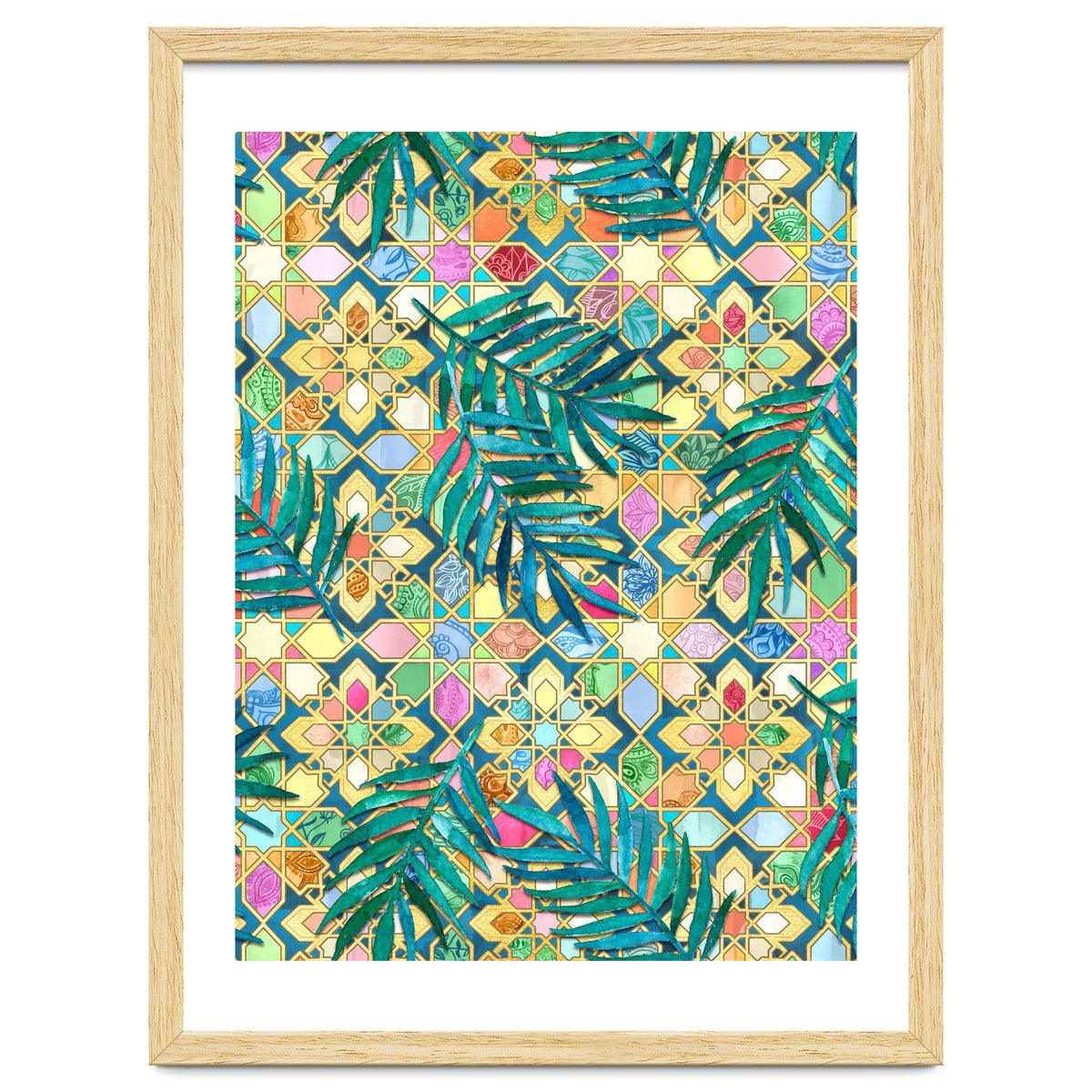 Gilded Moroccan Mosaic Tiles with Palm Leaves