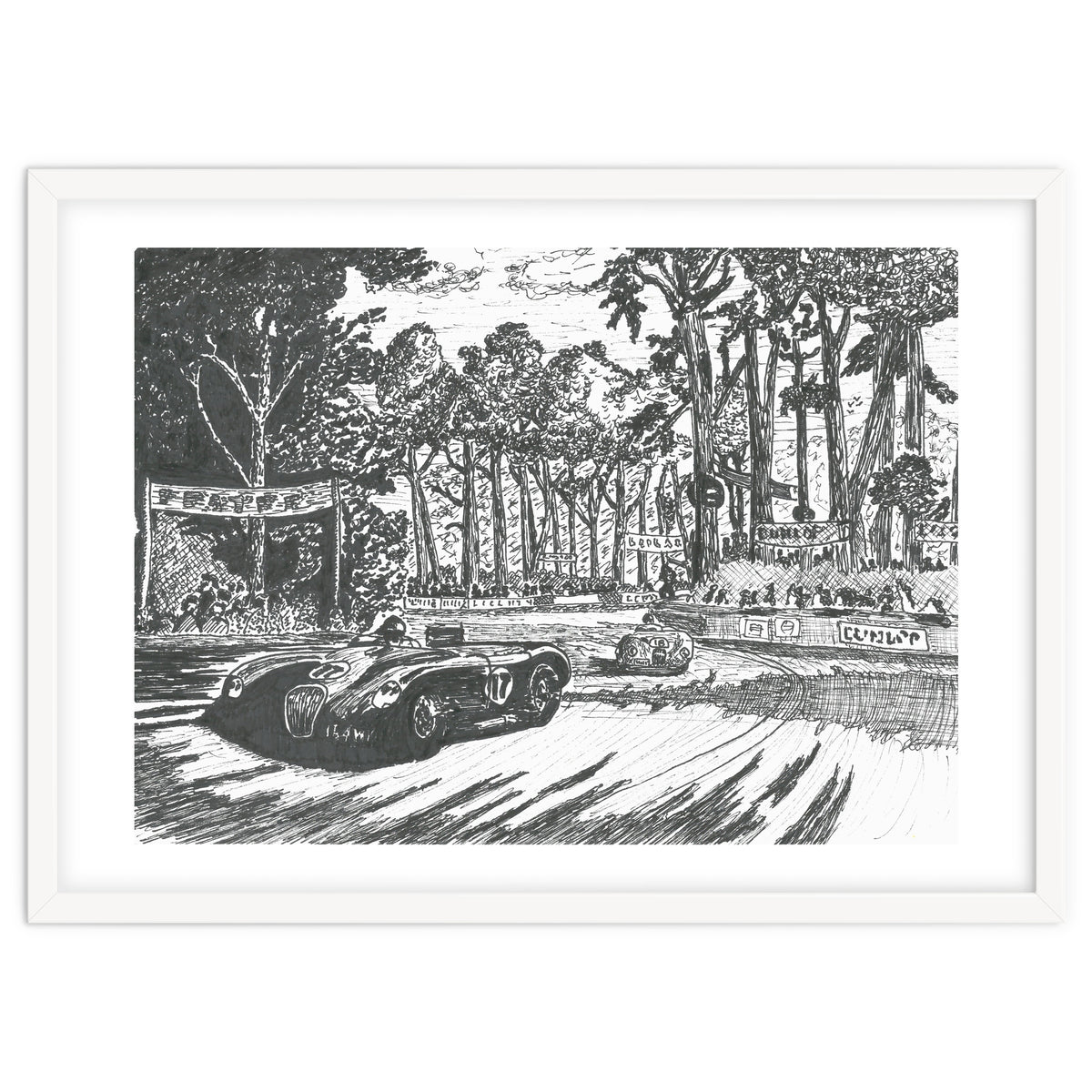 Jaguar C-Type Classic Le Mans Ink Drawing
