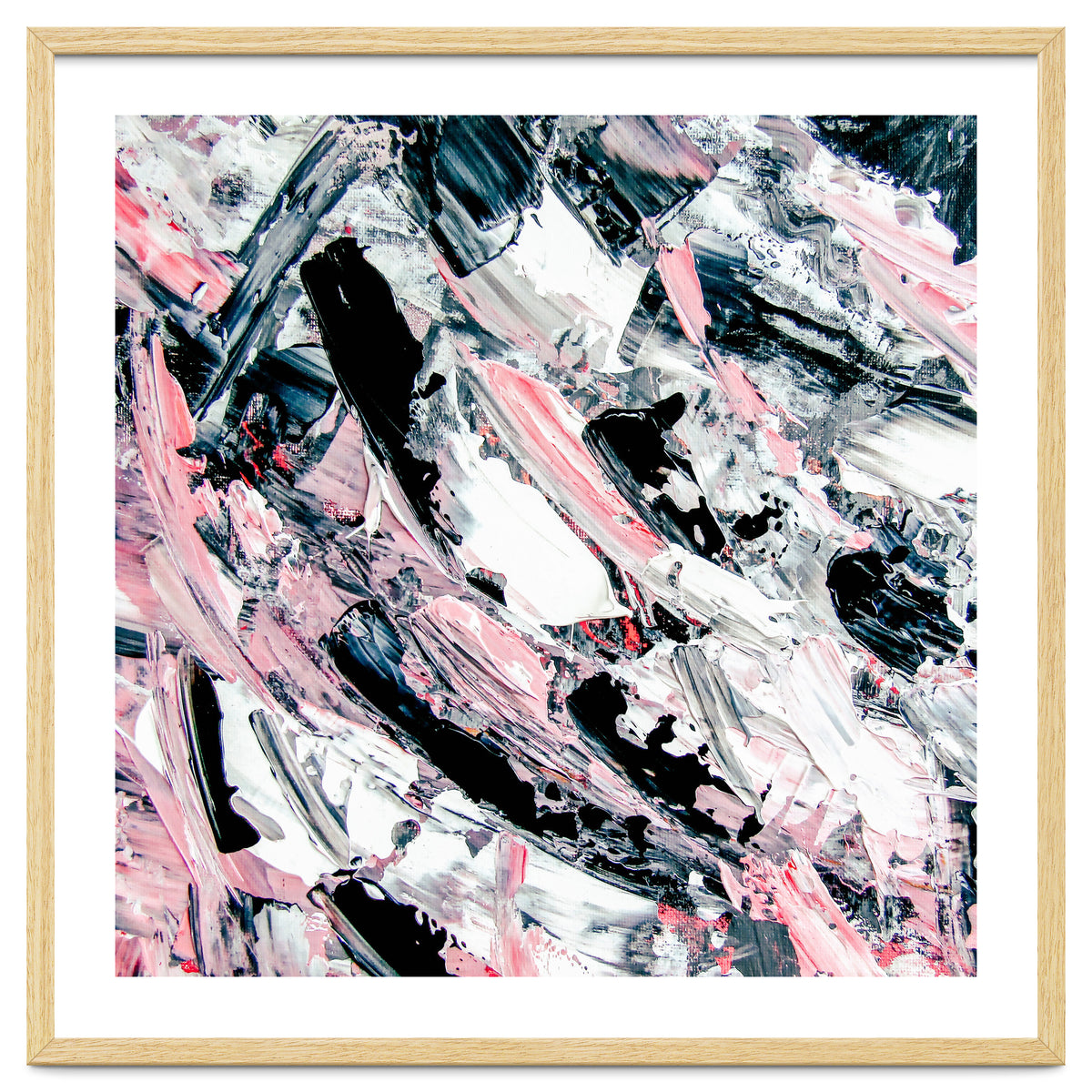 Modern Abstract Pastel Pink Black White Grey Acrylic Brushstrokes