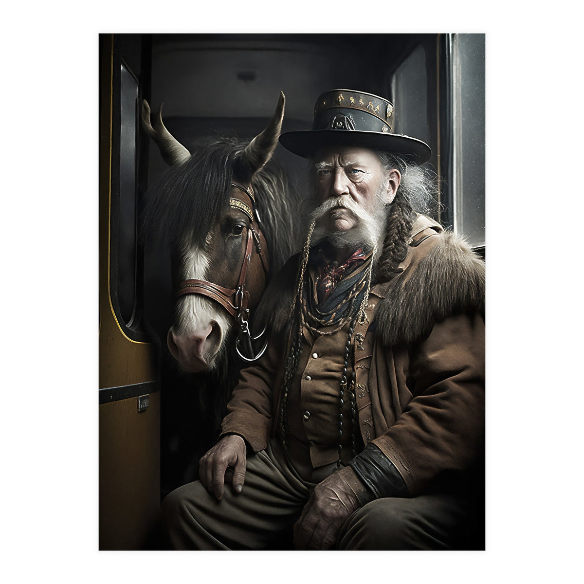 Old Man and His Horse on the Train (Print Only)