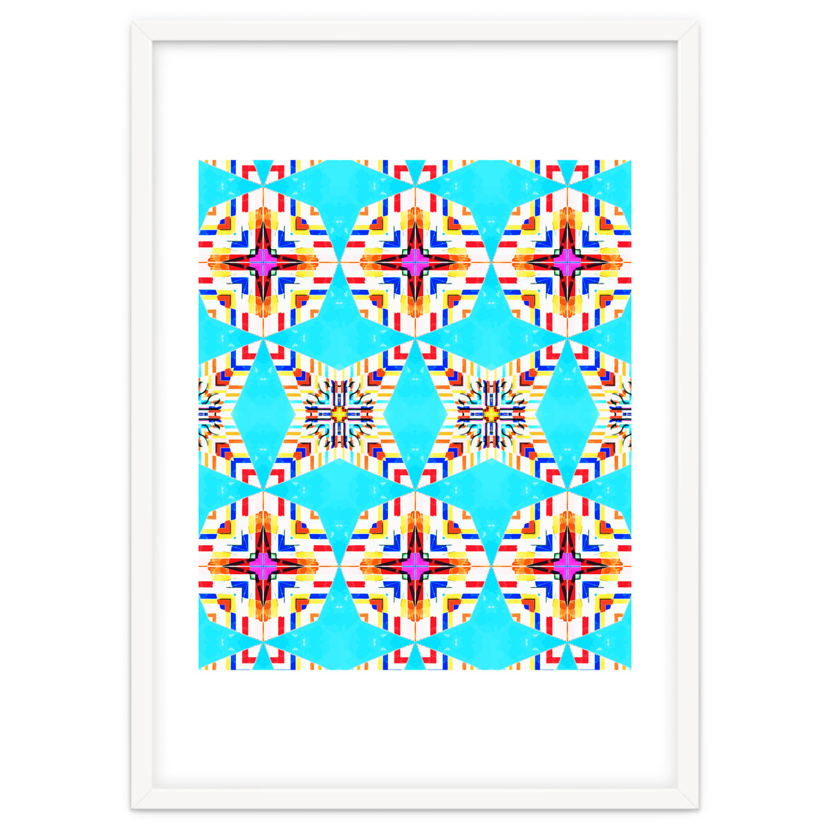 Exotic Tiles, Moroccan Teal Kaleidoscope Pattern, Turkish Bohemian Colorful Culture Eclectic Graphic