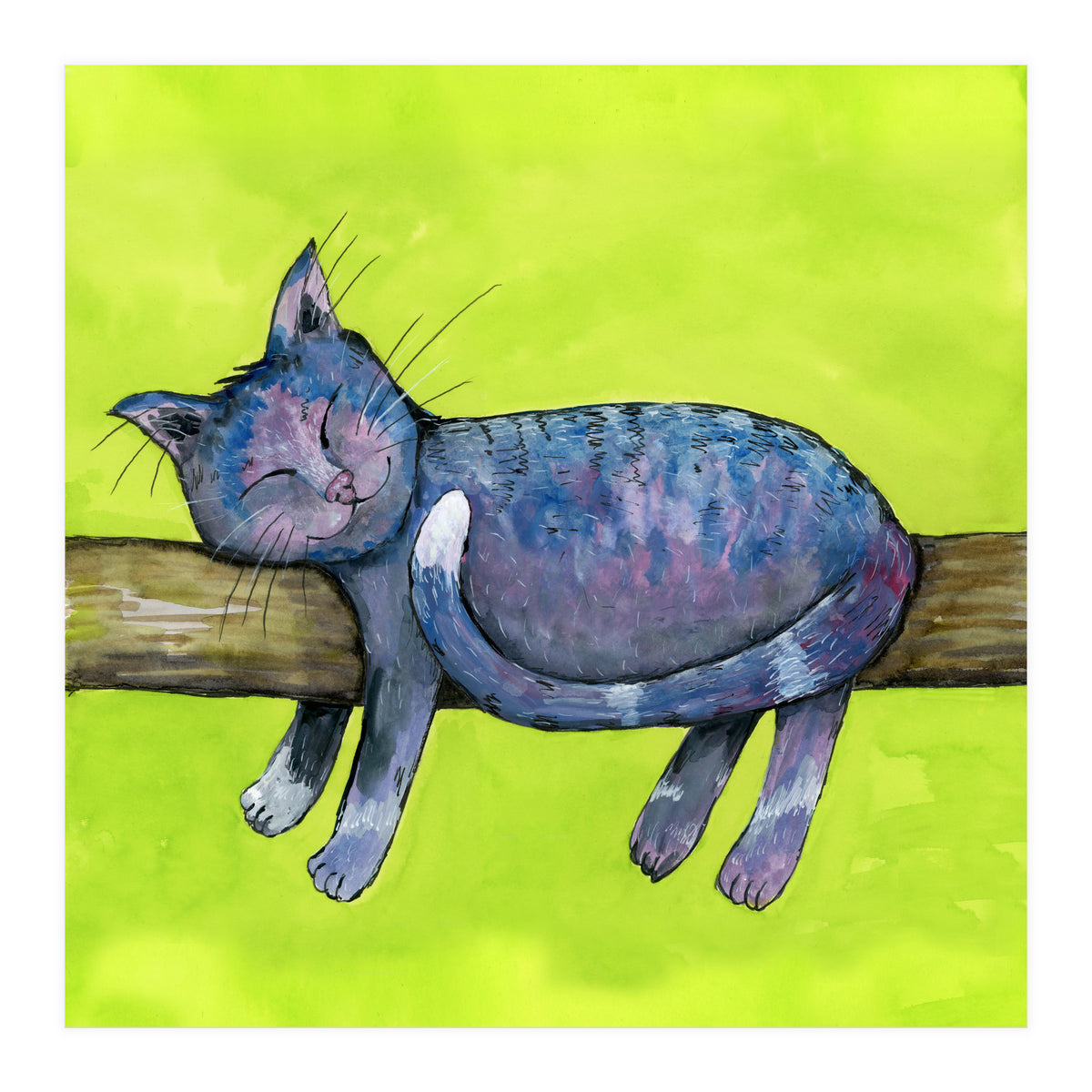 Sleeping cat in purpe (Print Only)