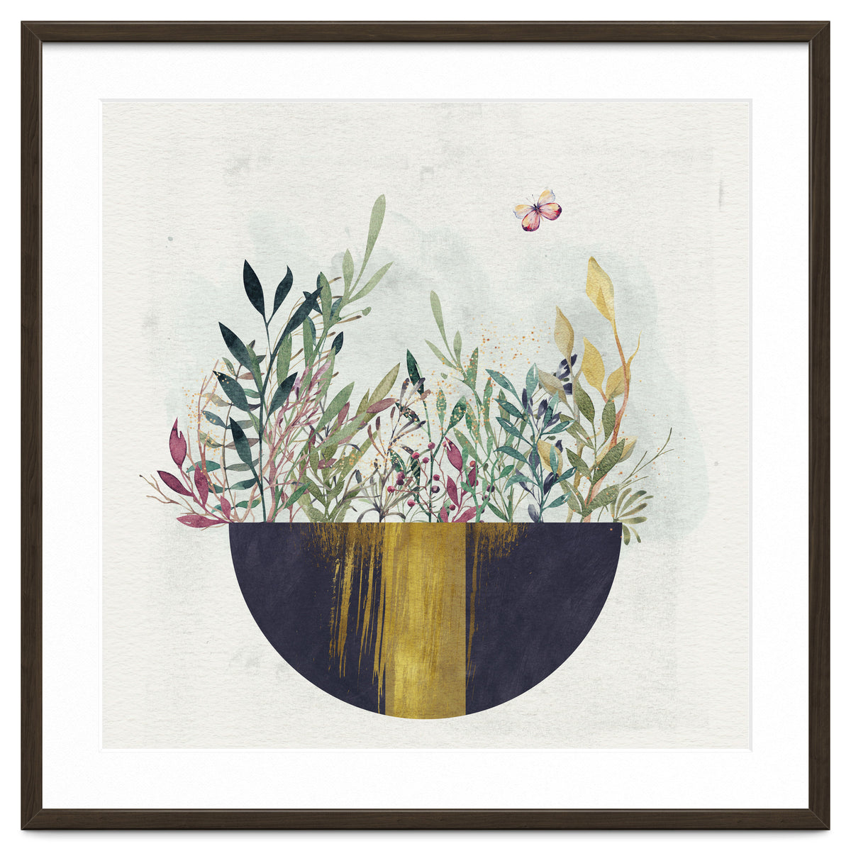 Flowers and leaves in a simple basket