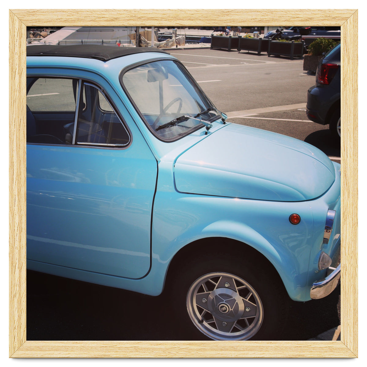 Pale blue Fiat 500