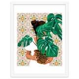 Monstera Plant Lady | Modern Bohemian Morocco Decor | Tropical Botanical Tiles thumbnail