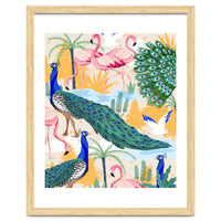 Utopia, Tropical Wildlife Animals, Flamingo Peacock Seagull Vintage Botanical Palm