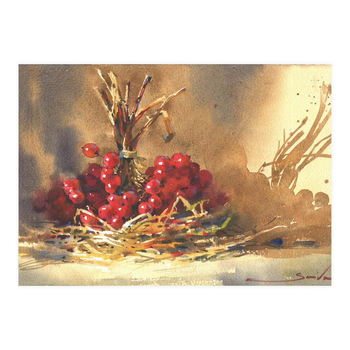 Viburnum watercolor nature (Print Only)