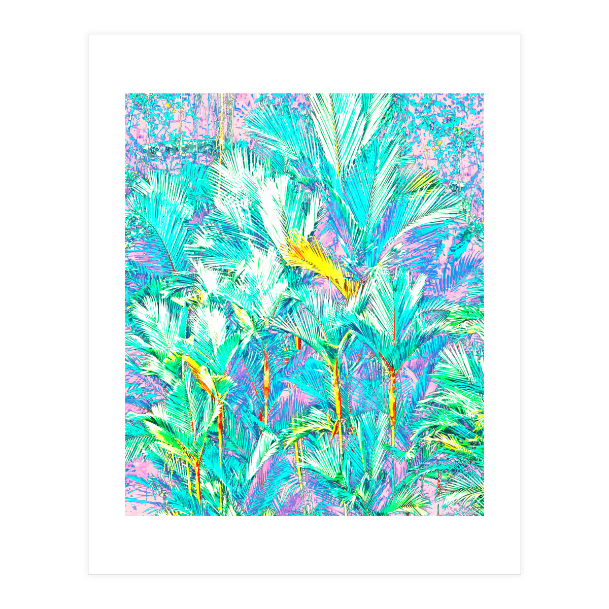 Palm Garden, Tropical Nature Jungle Botanical Painting, Bohemian Intricate Pastel Forest (Print Only)