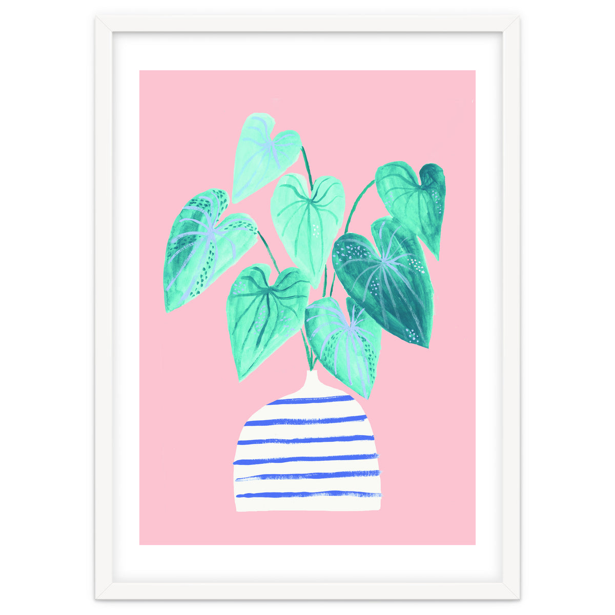 minimal house plant painting in stripy vase