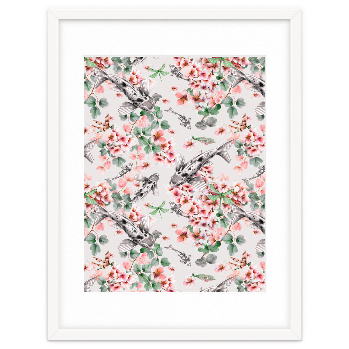 Asian fish among flowers