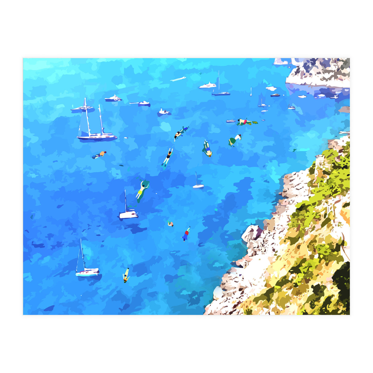 Capri Islands | Tropical Travel Summer Island | Ocean Sea Beach Swim Sail Painting  (Print Only)