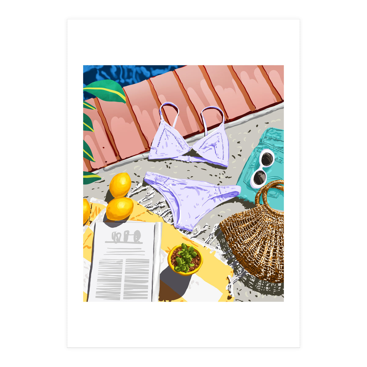 Summer on my mind, Tropical Travel Swimming Pool Fashion Illustration, Eclectic Beachy Summer Bikini (Print Only)