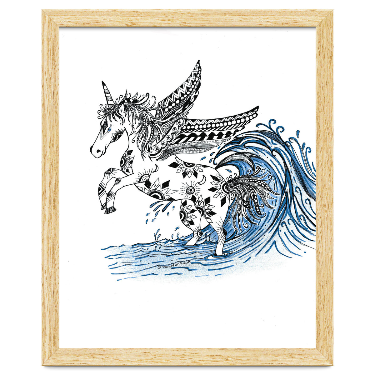 Winged Sun And Moon Unicorn Zentangle