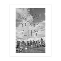 NYC Brooklyn Bridge & Lower Manhattan | Text & Skyline (Print Only)