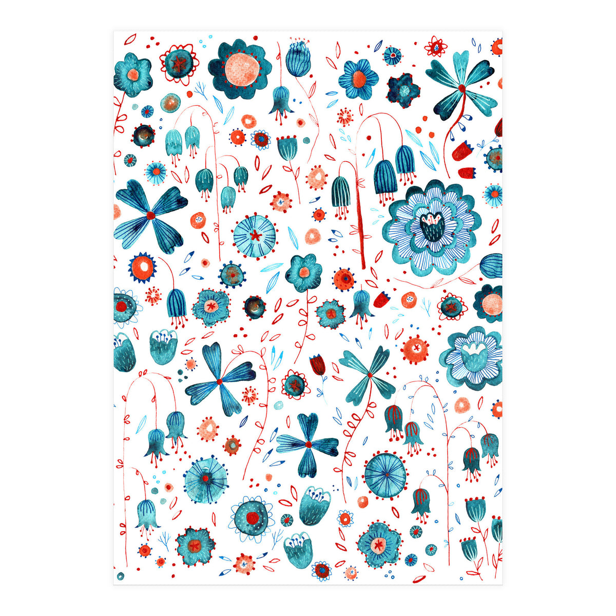 Turquoise Flower Mashup (Print Only)