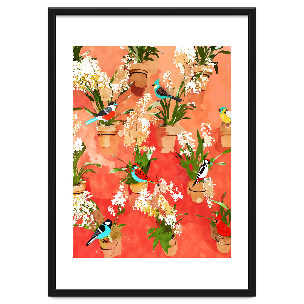 Birds of different feathers flock together | Biodiversity Wildlife Animals Red Watercolor Painting