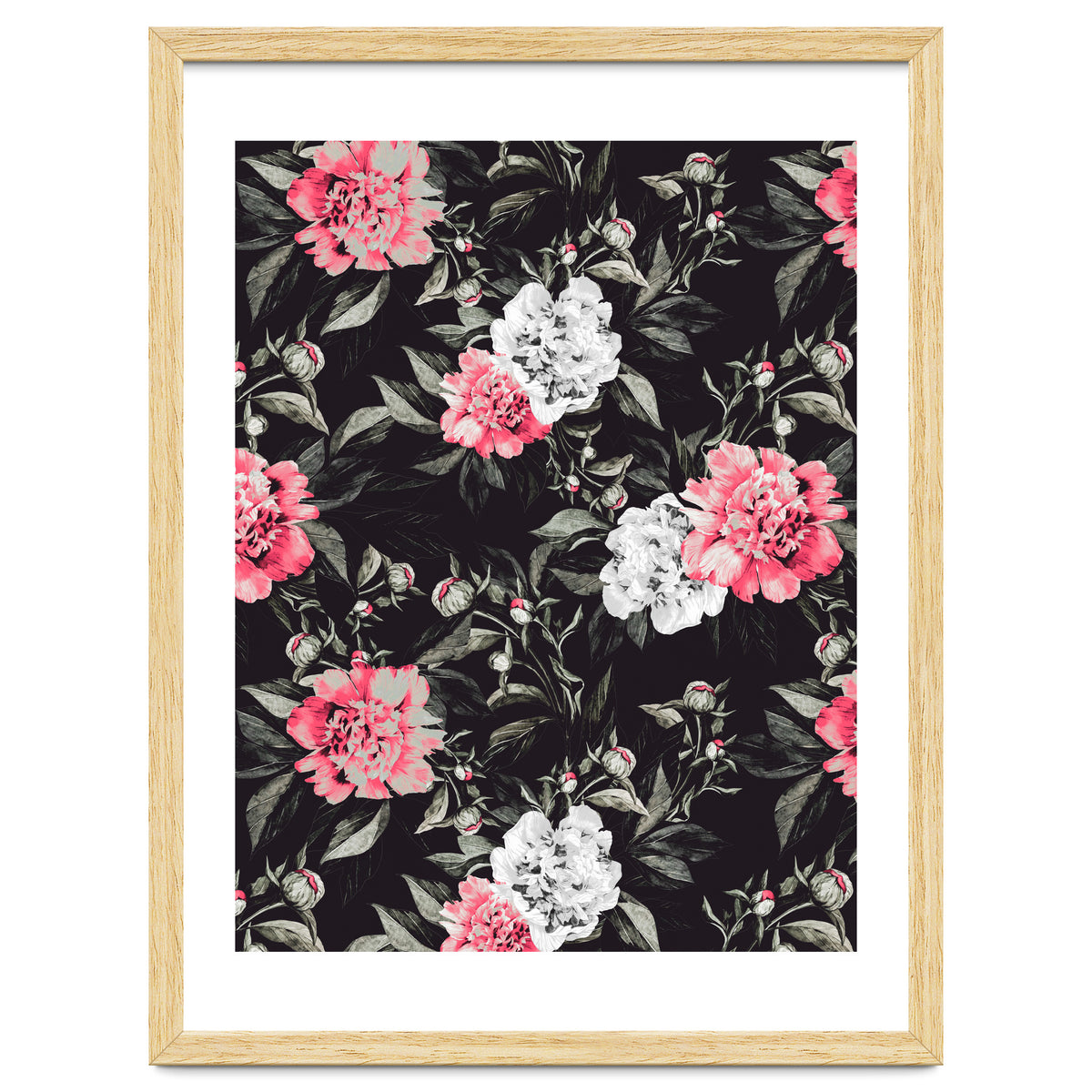 Floral pink - black & white dark