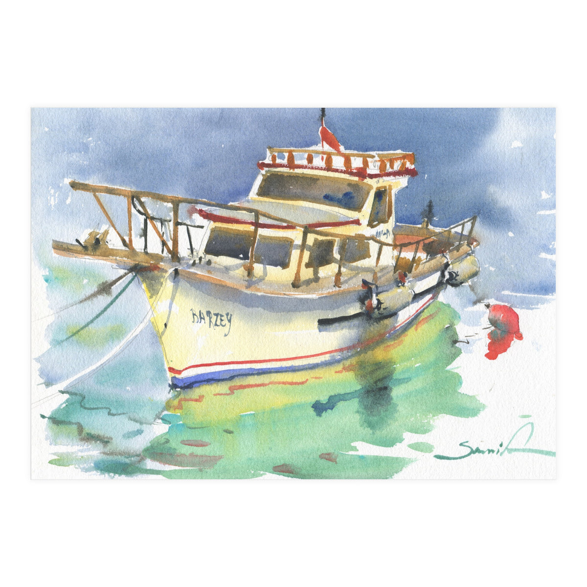 Yacht painting watercolor (Print Only)