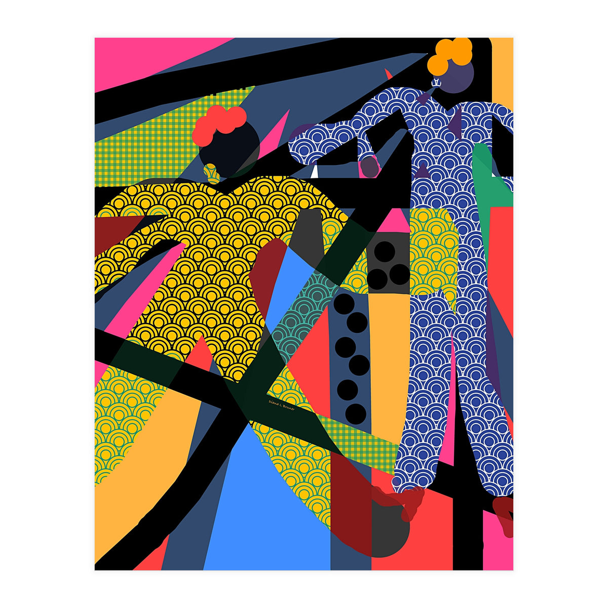 LADIES WEARING YELLOW AND BLUE PATTERNS (Print Only)