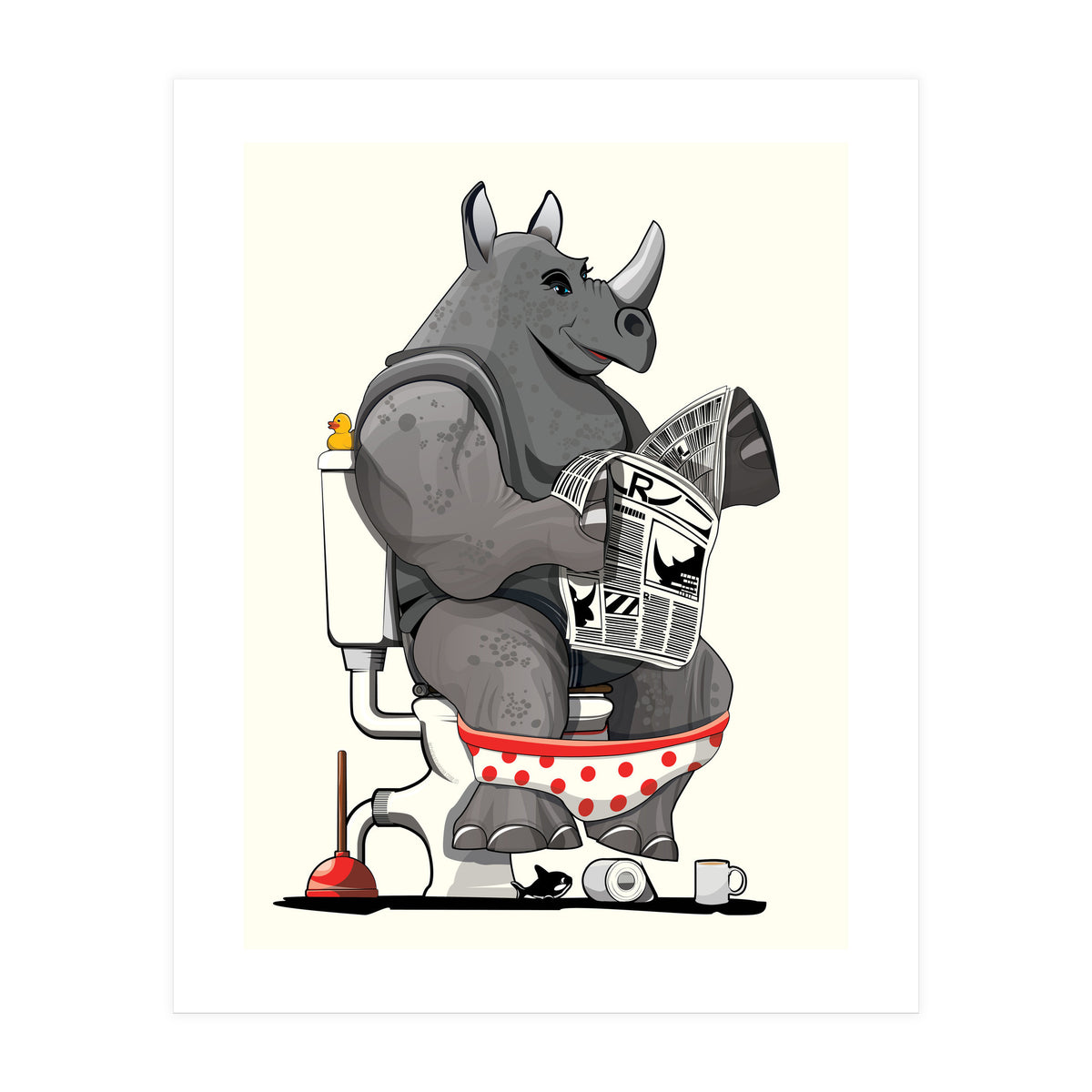 Rhinoceros on the Toilet, Funny Bathroom Humour (Print Only)