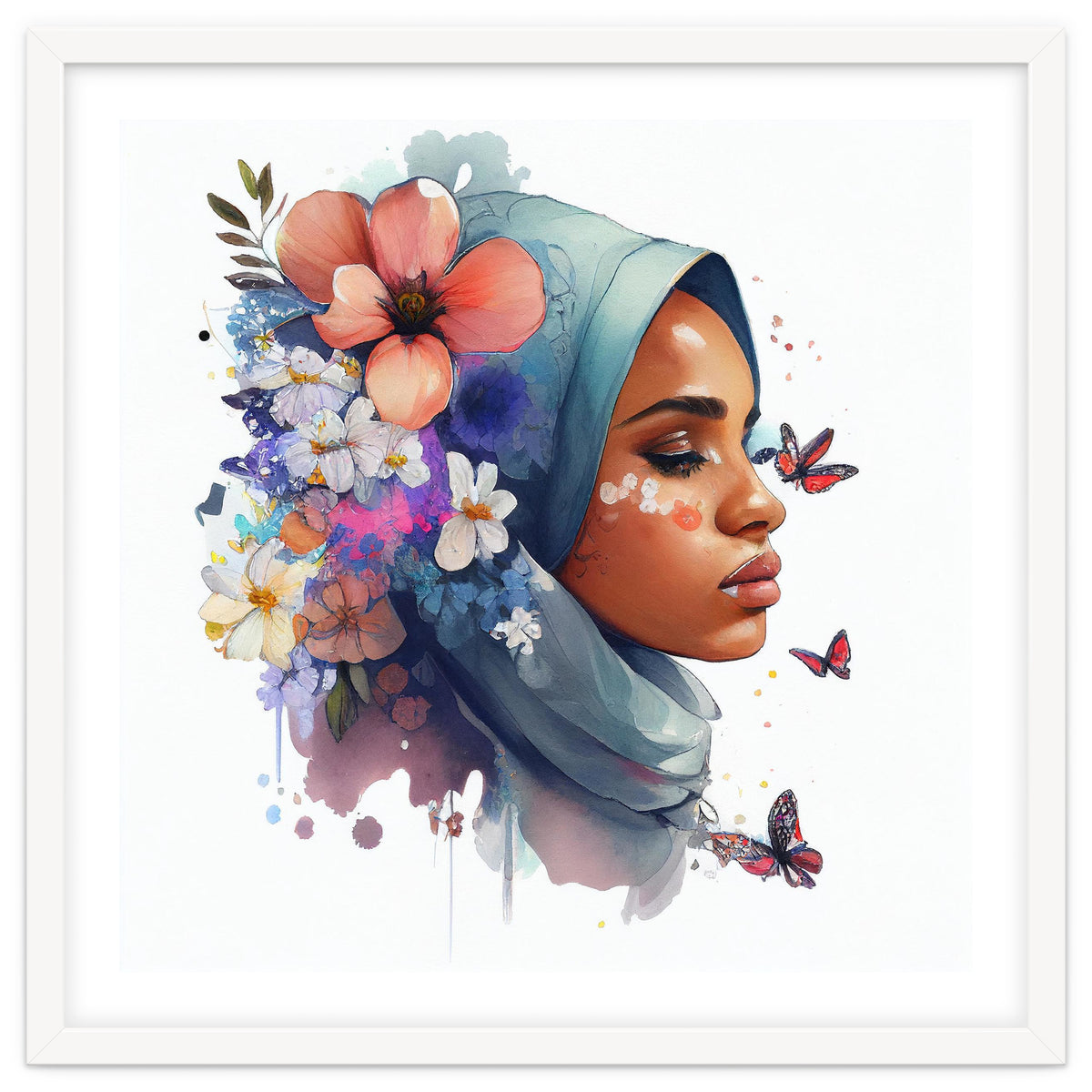 Watercolor Floral Muslim Arabian Woman #3
