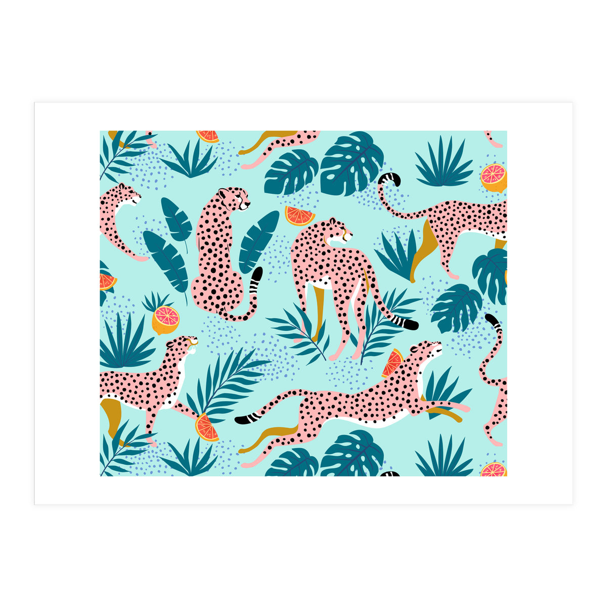 Cheetahs In The Grapefruit Grove, Tropical Jungle bohemian Wildlife, Tiger Wild Cat Nature Forest (Print Only)