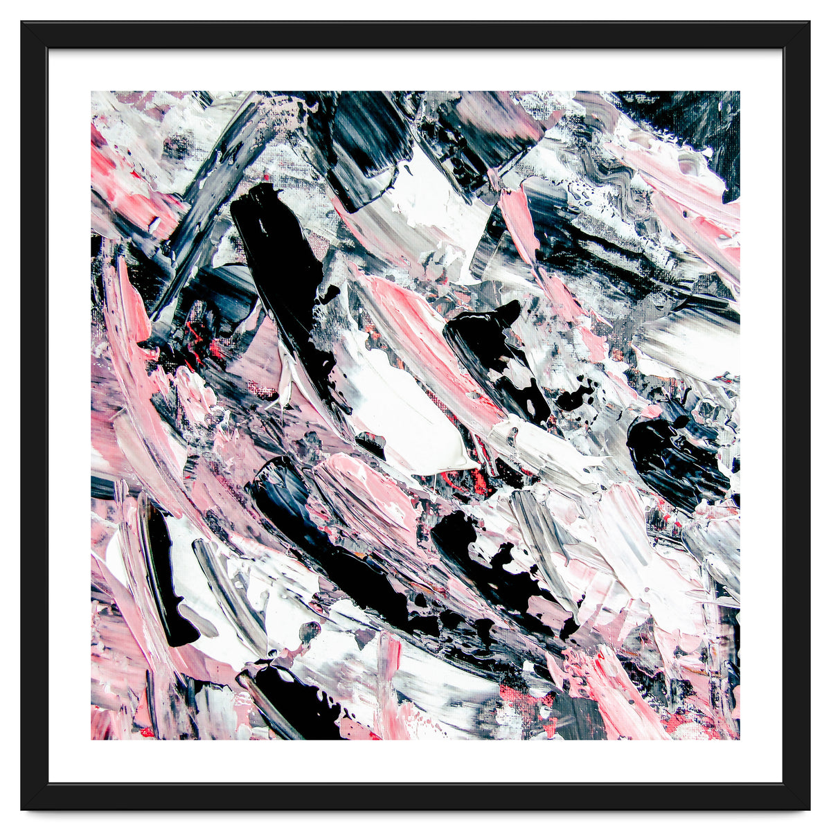 Modern Abstract Pastel Pink Black White Grey Acrylic Brushstrokes