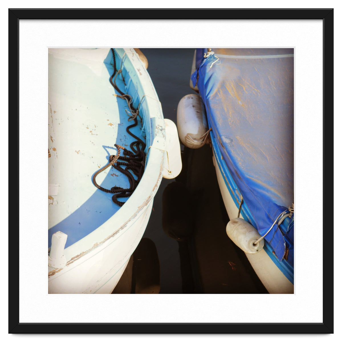 Blue and white wooden fishing boats