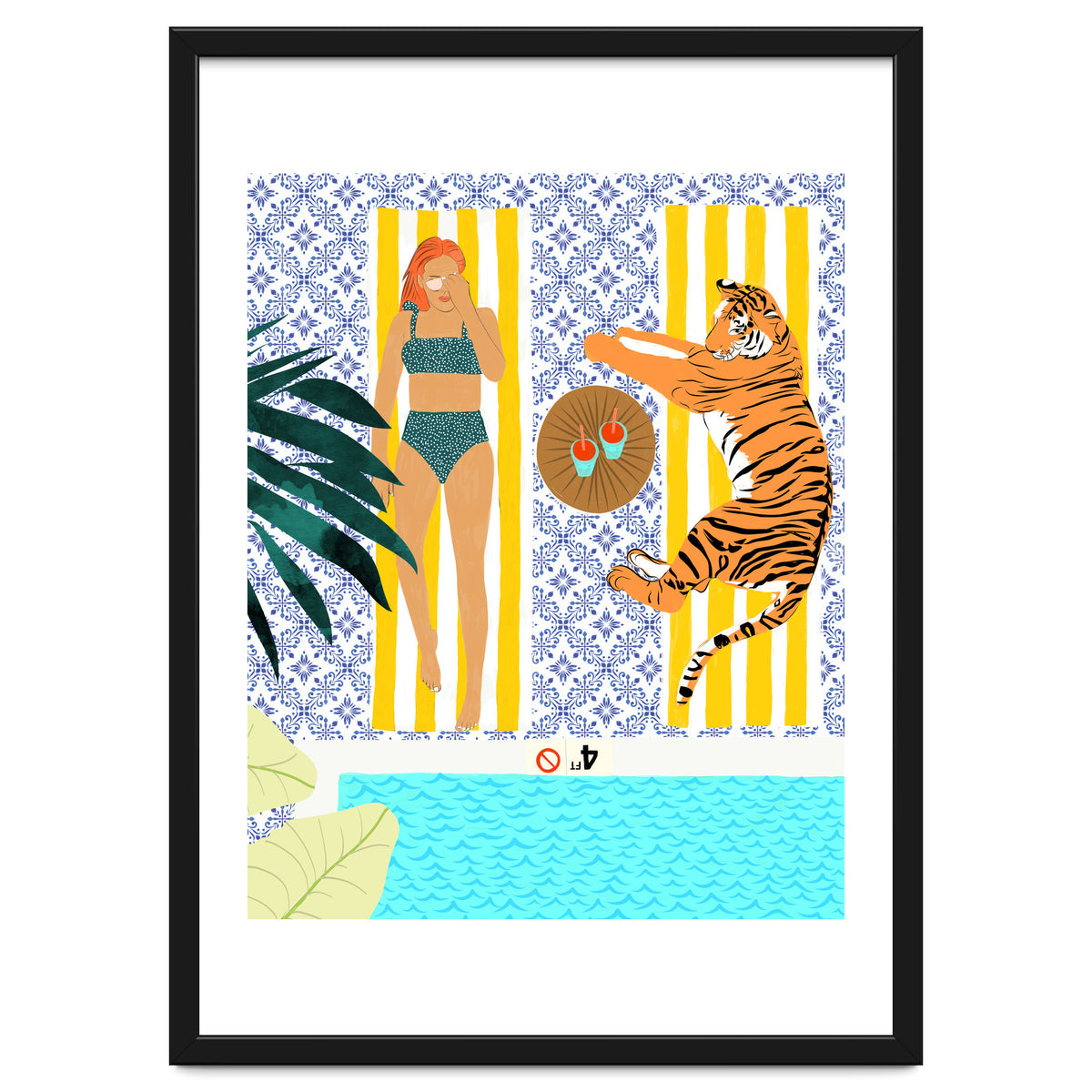 How To Vacay With Your Tiger, Human Animal Connection Illustration, Tropical Travel Morocco Painting