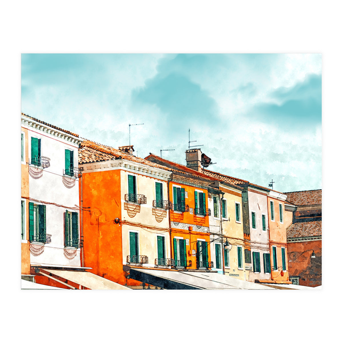 Burano Island | Colorful Patel Architecture Building | Watercolor Travel Painting (Print Only)
