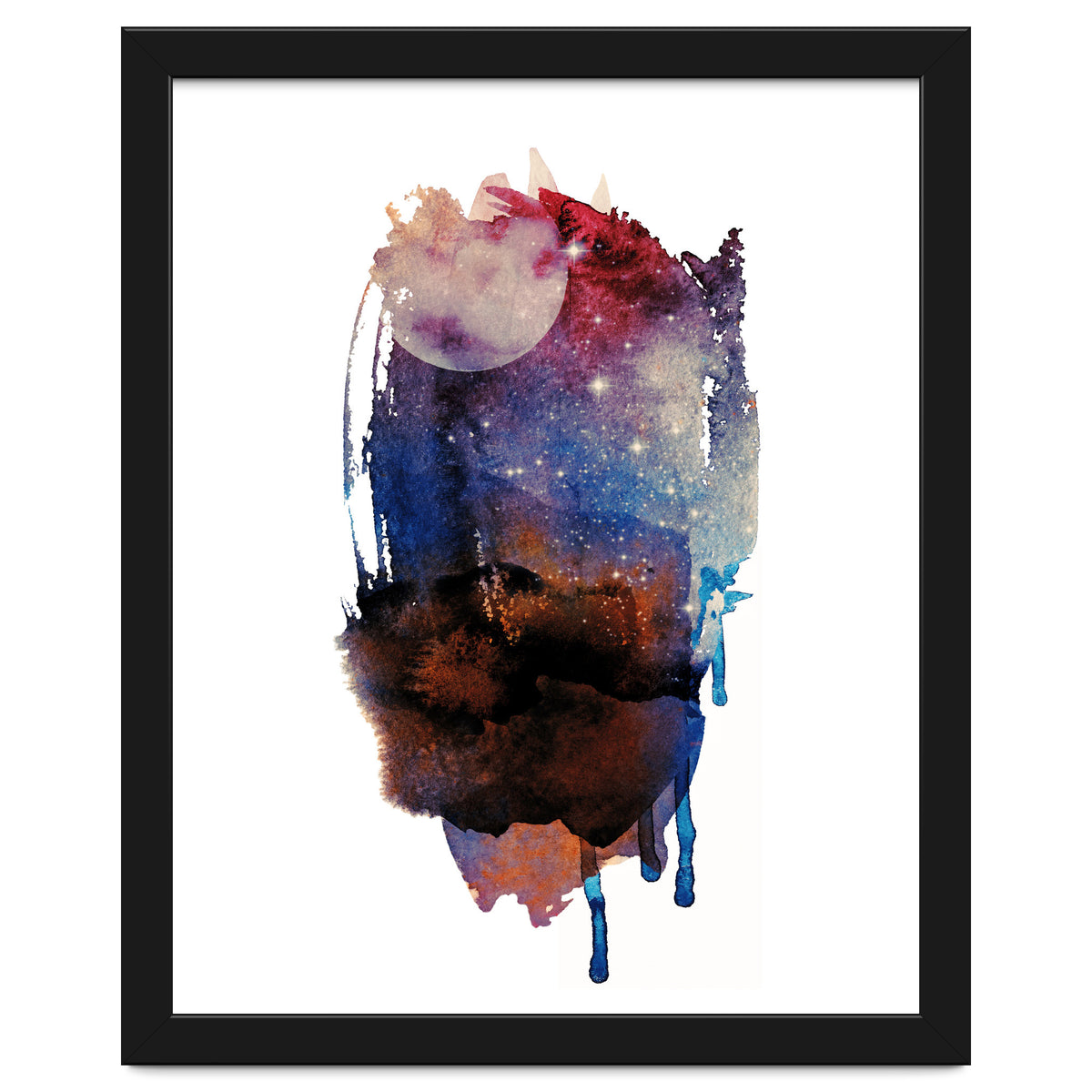 Abstract watercolour red moon