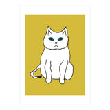 White Cat On Yellow (Print Only) thumbnail