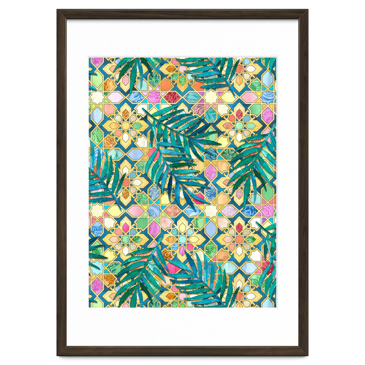 Gilded Moroccan Mosaic Tiles with Palm Leaves