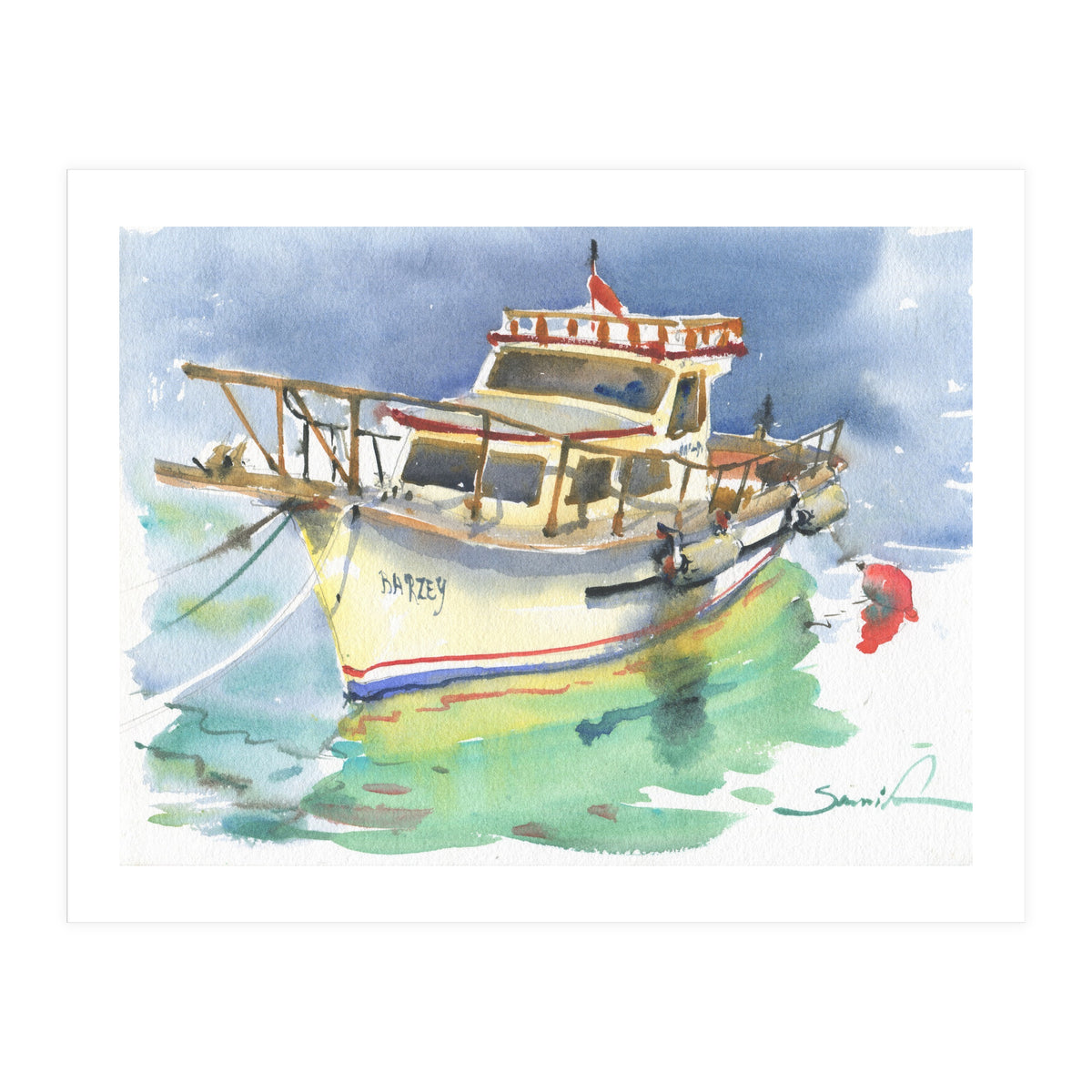 Yacht painting watercolor (Print Only)