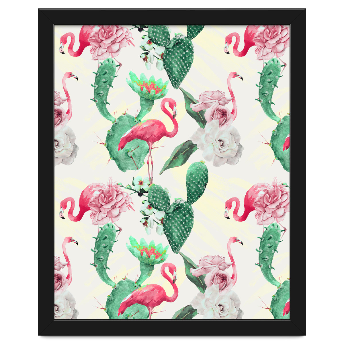 Flamingos, geometric and flowers