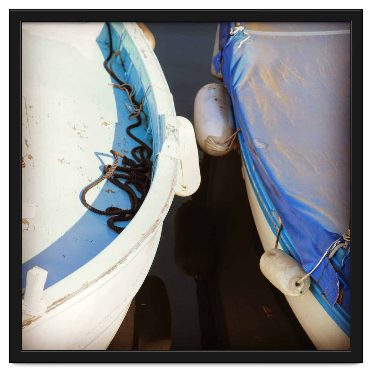 Blue and white wooden fishing boats